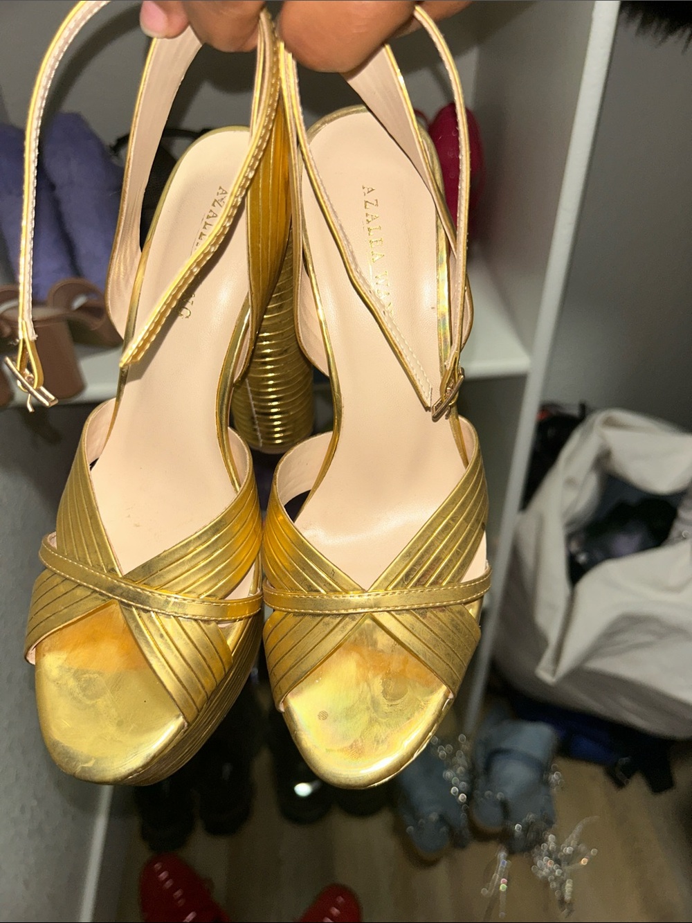 Azazie Gold Metallic Slingback Platform Heels